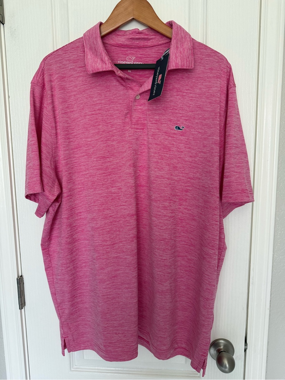 Vineyard Vines Heathered Pink Polo with Whale Logo